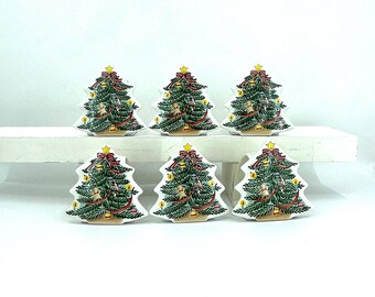 Set of 6 Vintage Christmas Tree Napkin Rings - Made in Japan