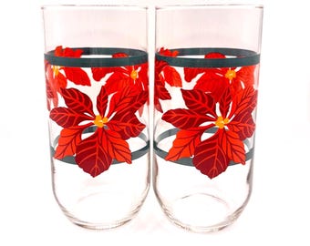 Lot de 4 verres vintage poinsettia des Fêtes – Gobelets de Noël