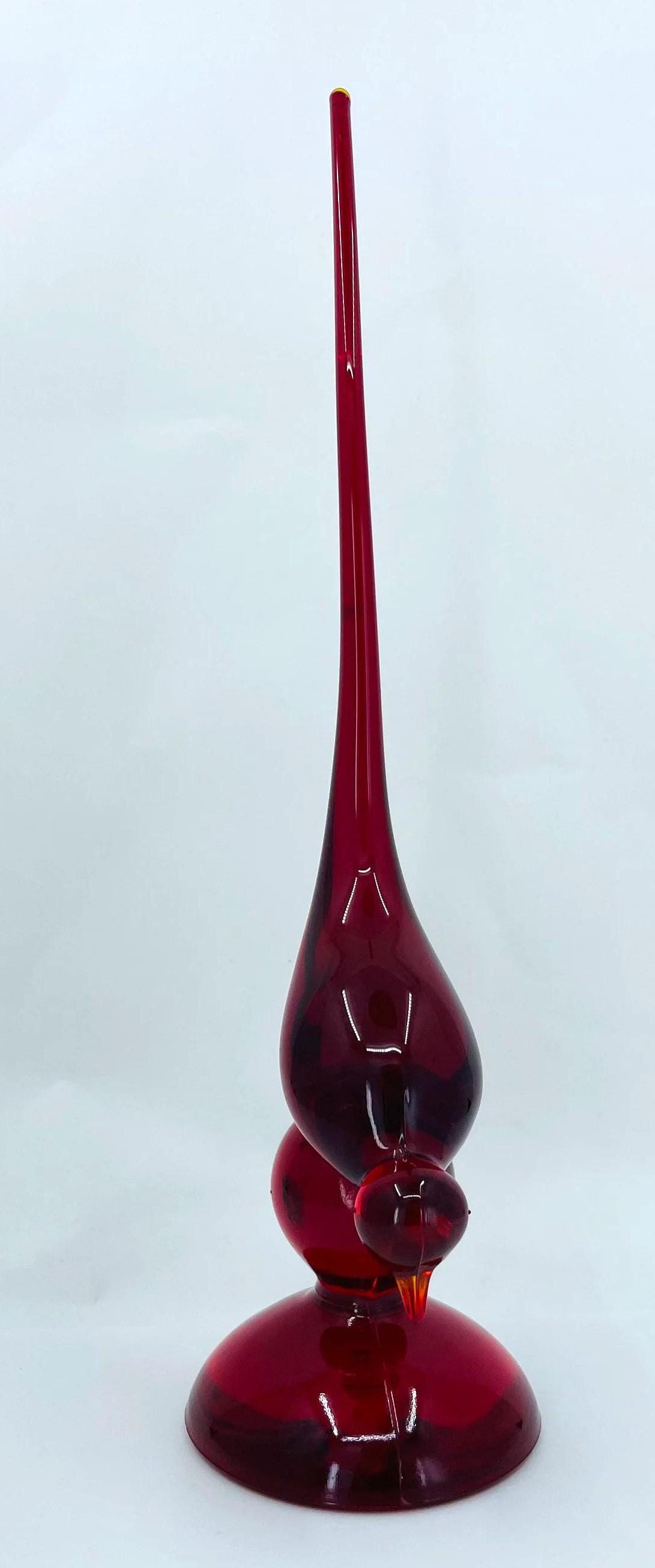 Viking Ruby Red Glass Bird Figurine - Elegant Mid-century Viking Ruby Red Glass Bird Figurine - Elegant Mid-century