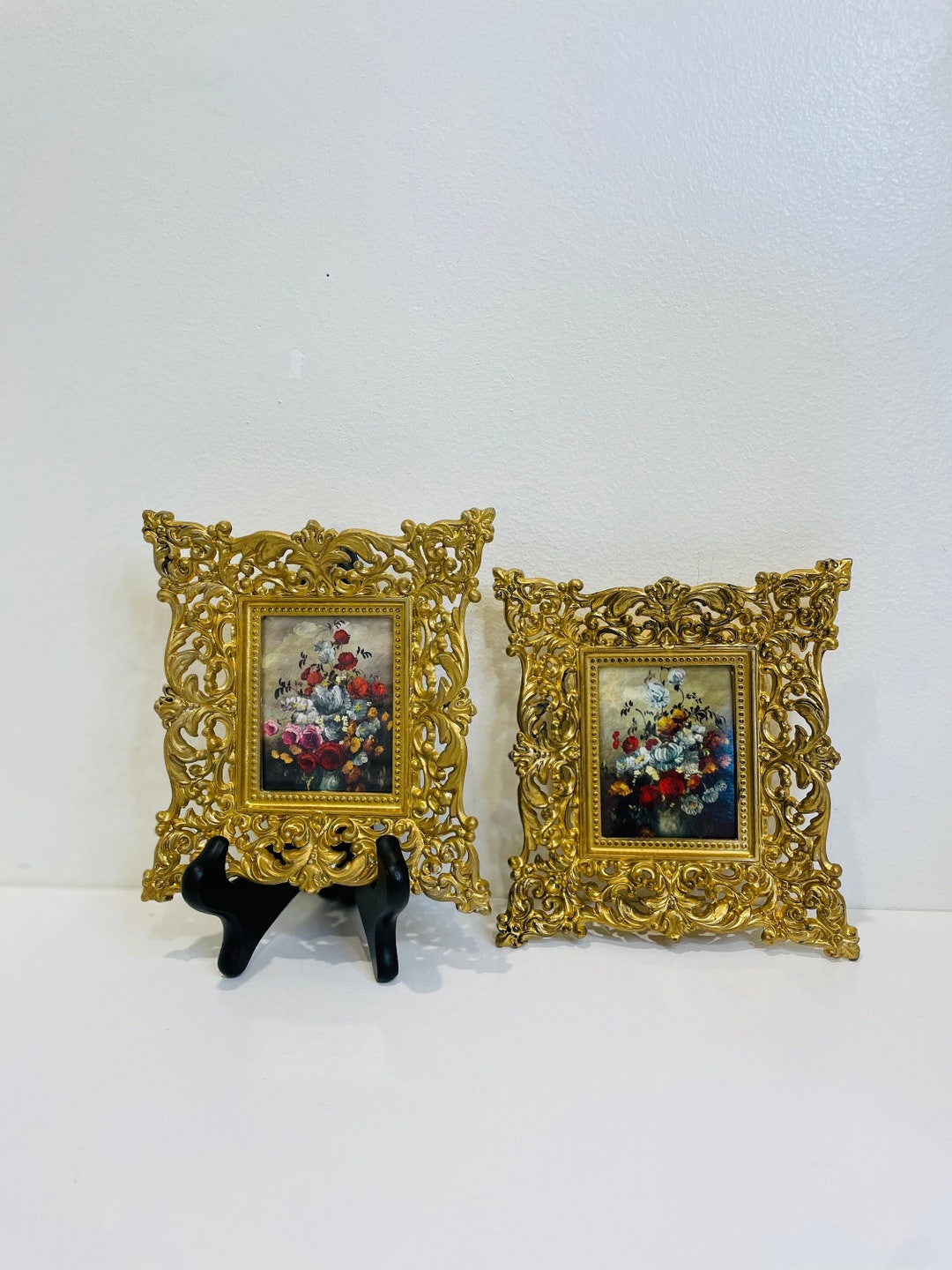 Set of Two Ornate Picture Frames With Floral Paintings – Made in Italy ...