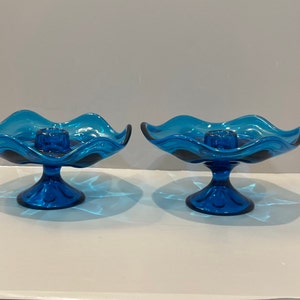 Bluenique 6 Petal Glass Vintage Footed Candlestick Taper Holders by Viking Glass MCM