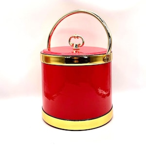 Wiaderko do lodu w kolorze czerwonym i złotym w stylu vintage Kraftware - wyprodukowane w USA