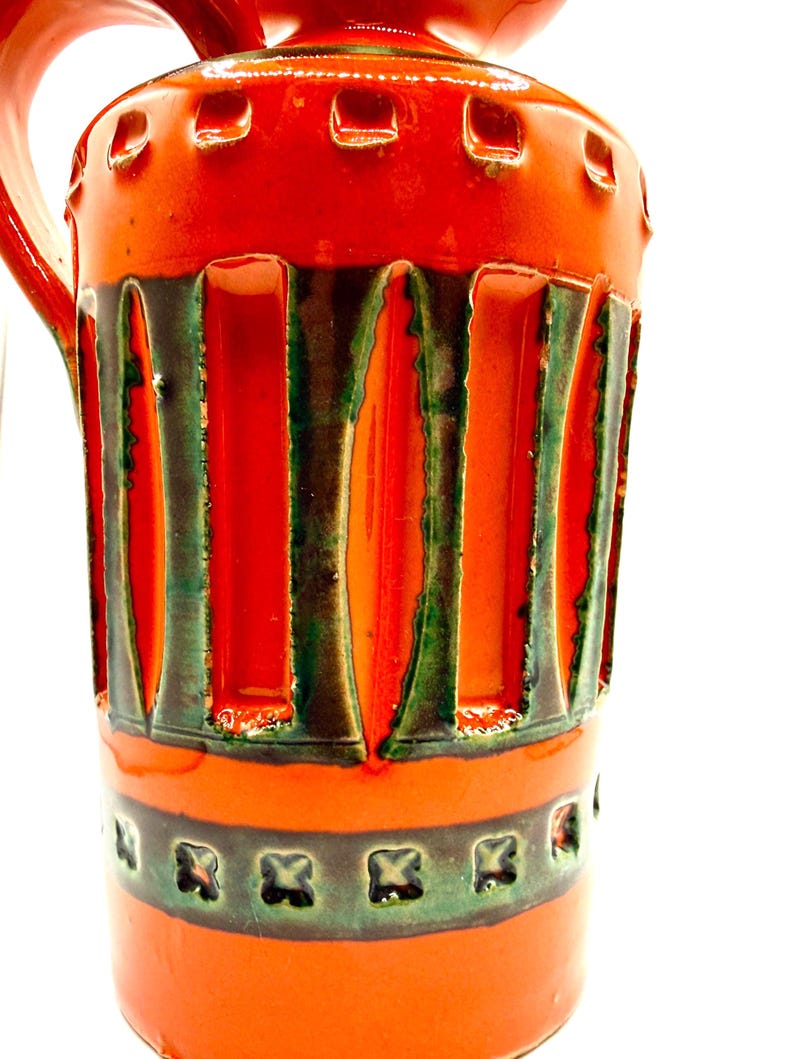Vintage Italian Pottery Pitcher – Bitossi Style – Orange & Green Glaze ...
