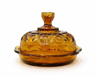 Vintage LE Smith Mond und Sterne Bernsteinfarbene Glasschüssel