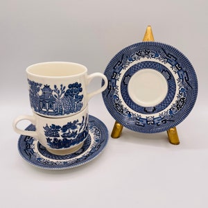 Vintage Churchill Staffordshire England Blue Willow Coffee Tea Cup and Saucer Set