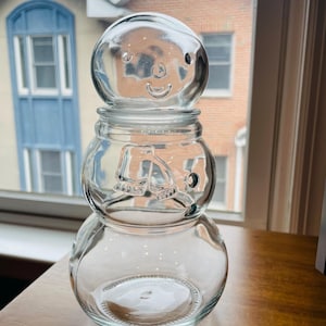 Vintage Clear Glass Snowman Jar with Removable Head & Airtight Seal