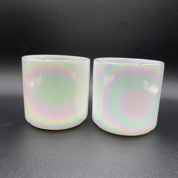 Paire de 2 tasses vintage Iridescent Opalescent Moonglow par Federal Glass