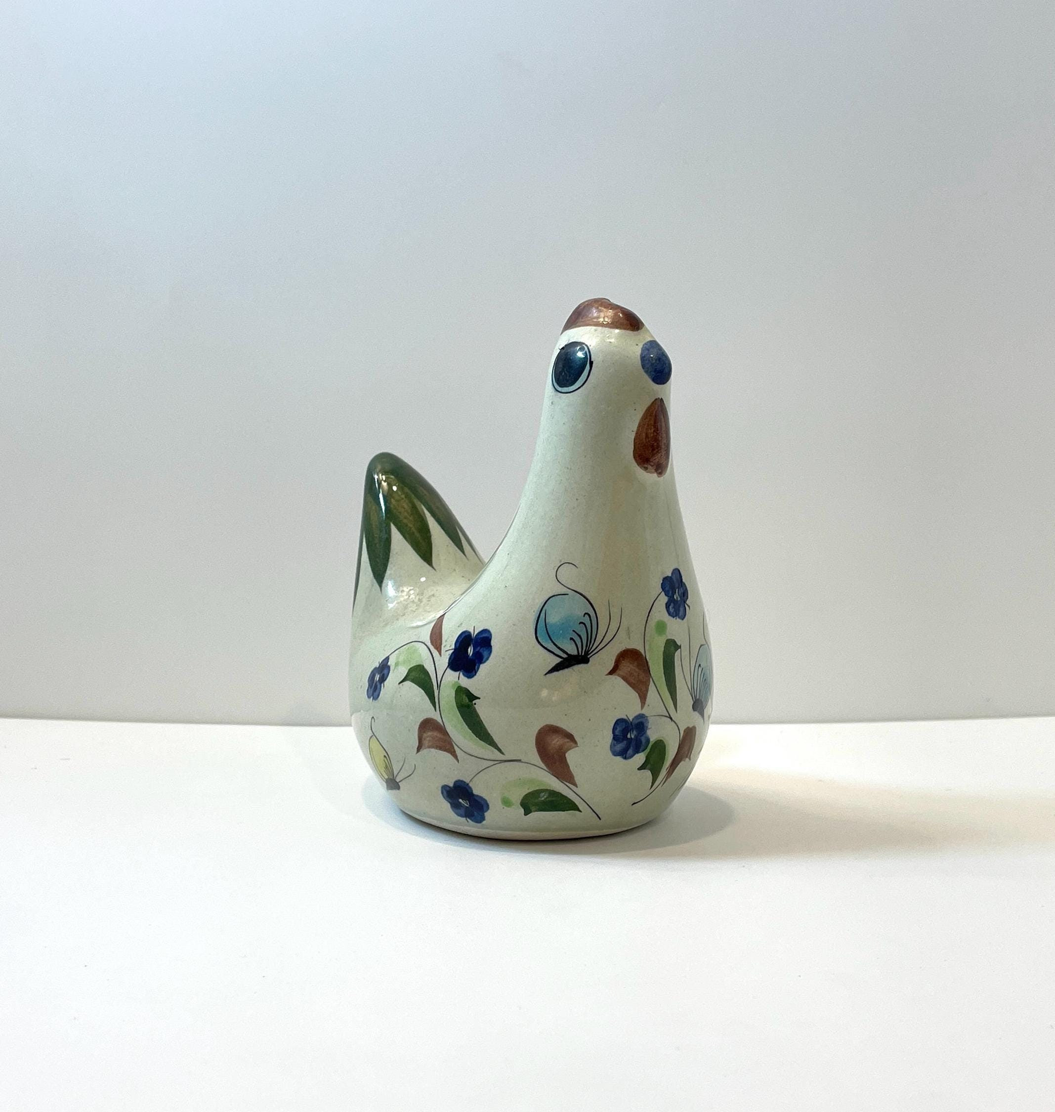 Hand-Painted Ceramic Bird Figurine with Floral Design – Made in Mexico, Artist Signed