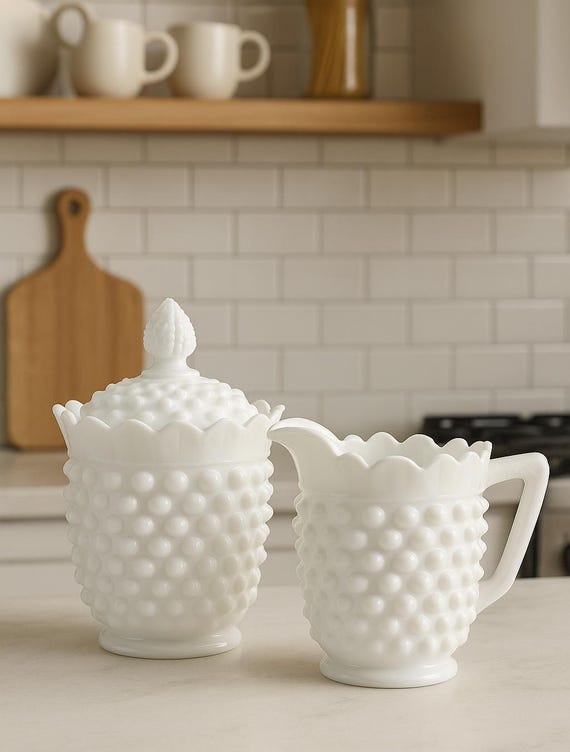 ヴィンテージ フェントン ホブネイル ミルクガラス クリーマー