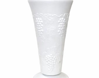 Vintage Milk Glass Vase with Embossed Grape Design