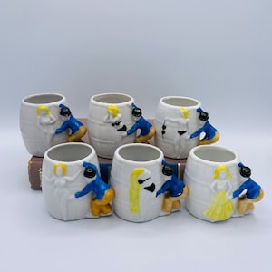 Vintage Set of 6 Art Deco Japan Miniature Naughty Risque Mugs Shot Glass Rare