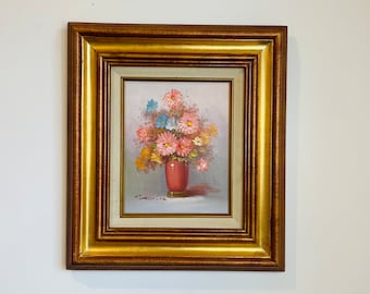 Vintage Signed Robert Cox Original Still Life Oil Painting on Canvas Flowers