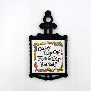 Vintage Cook’s Day Off Wall Plaque – Ceramic Tile in Black Frame – Made in Taiwan