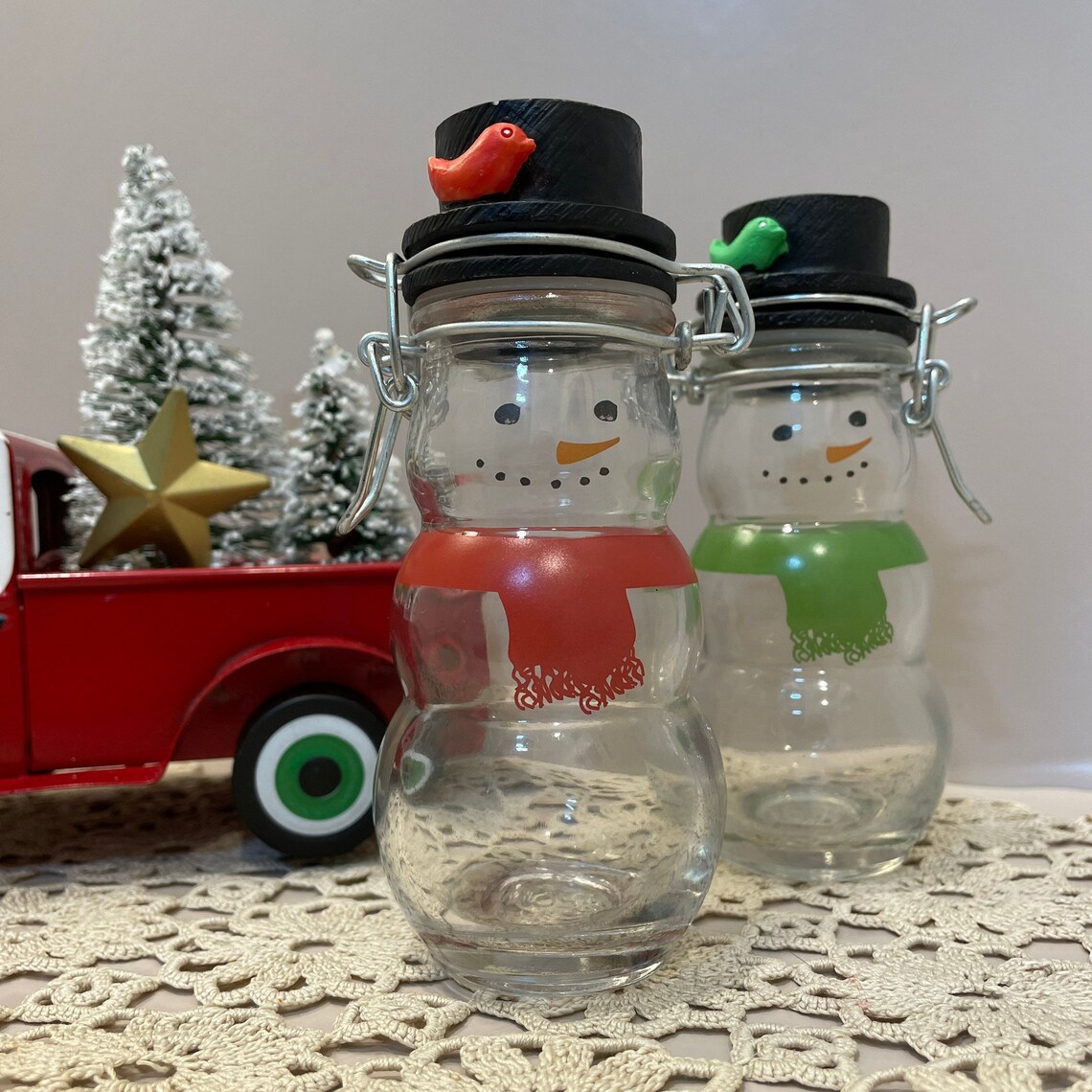 MSRF Vintage Set of 2 Clear Glass Snowmen Jars - Etsy