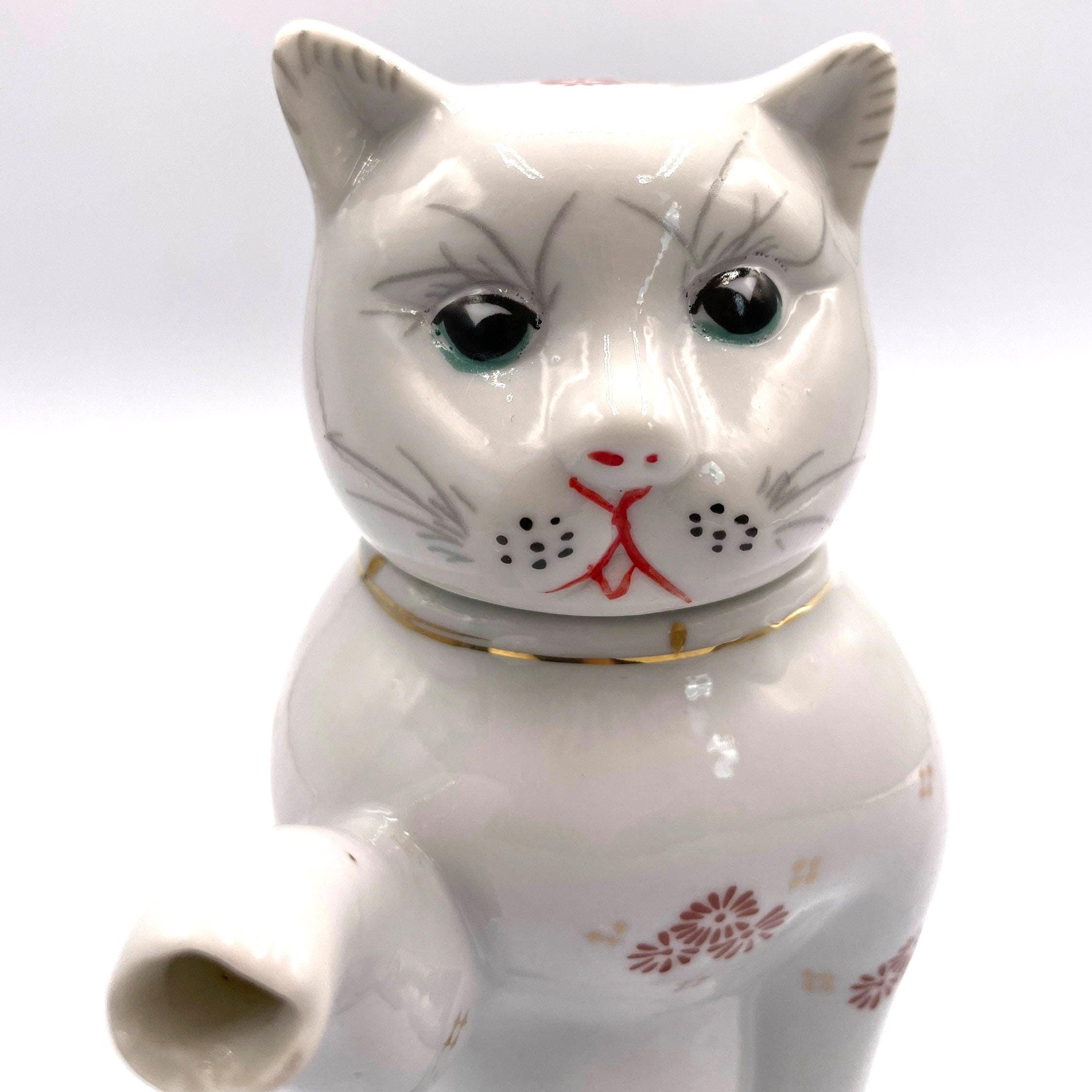 ヴィンテージ猫型ティーポット - 台湾製、取り外し可能な蓋、欠けや