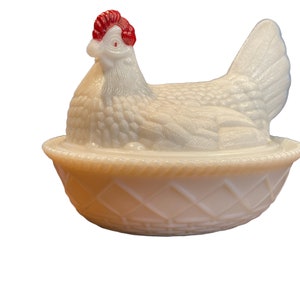 Vintage White Milk Glass Hen on Nest Westmoreland Glass Company Two Piece Candy Dish