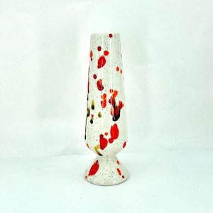 1976 Studio Pottery Vase with Vibrant Red and Orange Abstract Design