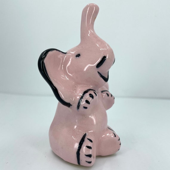 1950's Studio Pottery Vintage Sitting Pink Elepha… - image 3