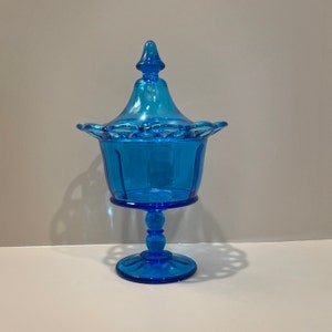 Vintage 1960&#39;s Blue Footed Lidded Candy Dish by Imperial