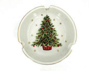 Vintage George Good Christmas Tree Ashtray – Japan – Porcelain with Gold Trim