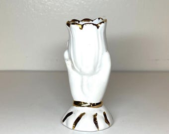Vintage Handgeformte Keramikvase mit Goldvergoldung – Signiert von EM