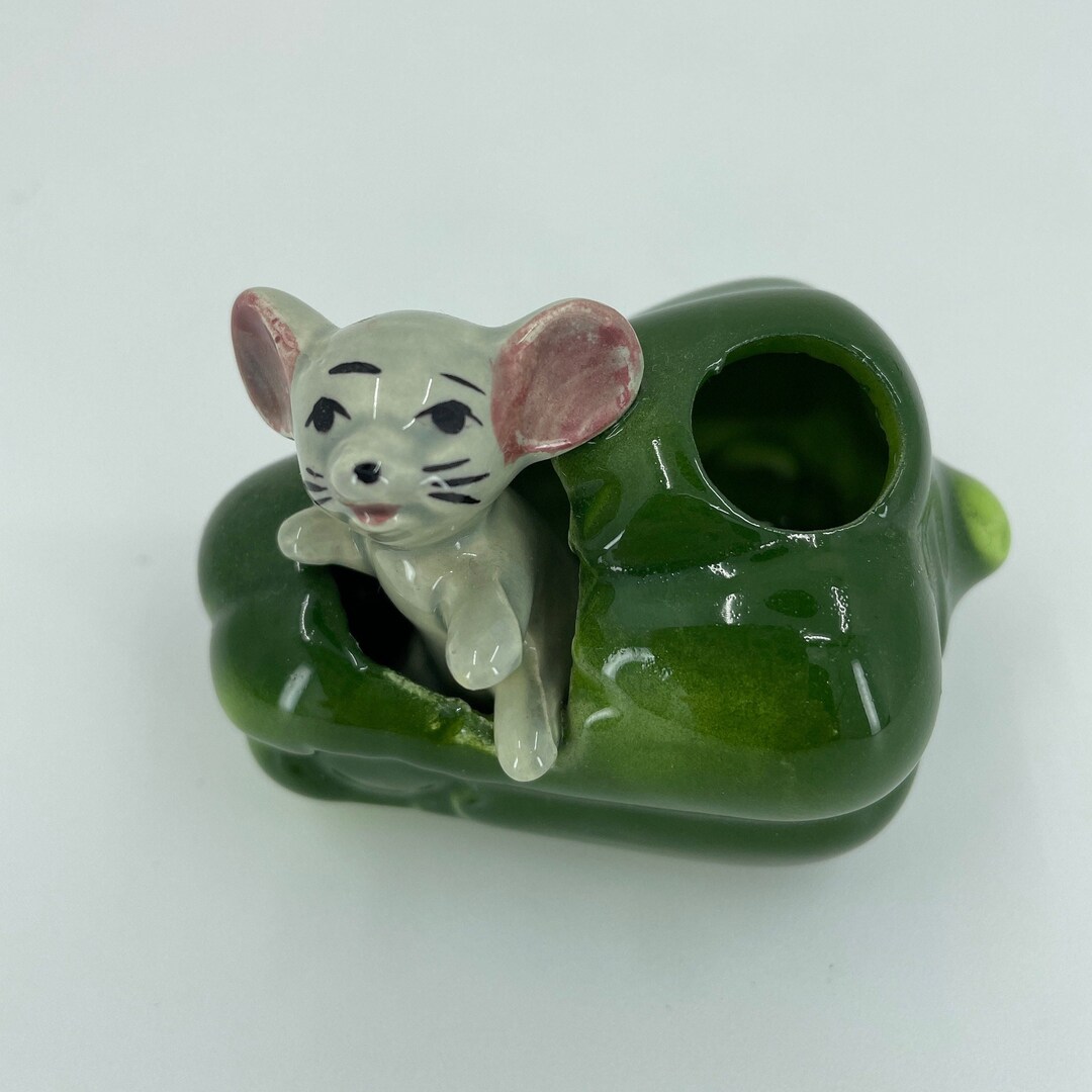 Bell Pepper and Mouse Vintage Toothpick Holder by W. N. Co. Ceramics