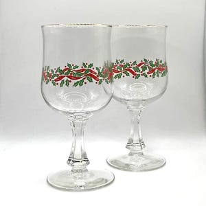 Vintage Holly and Ribbon Christmas Goblets (Set of 2)