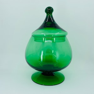Vintage Empoli Green Glass Apothecary Jar with Lid