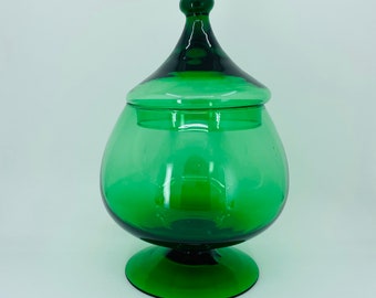 Vintage Empoli Green Glass Apothekerdose mit Deckel