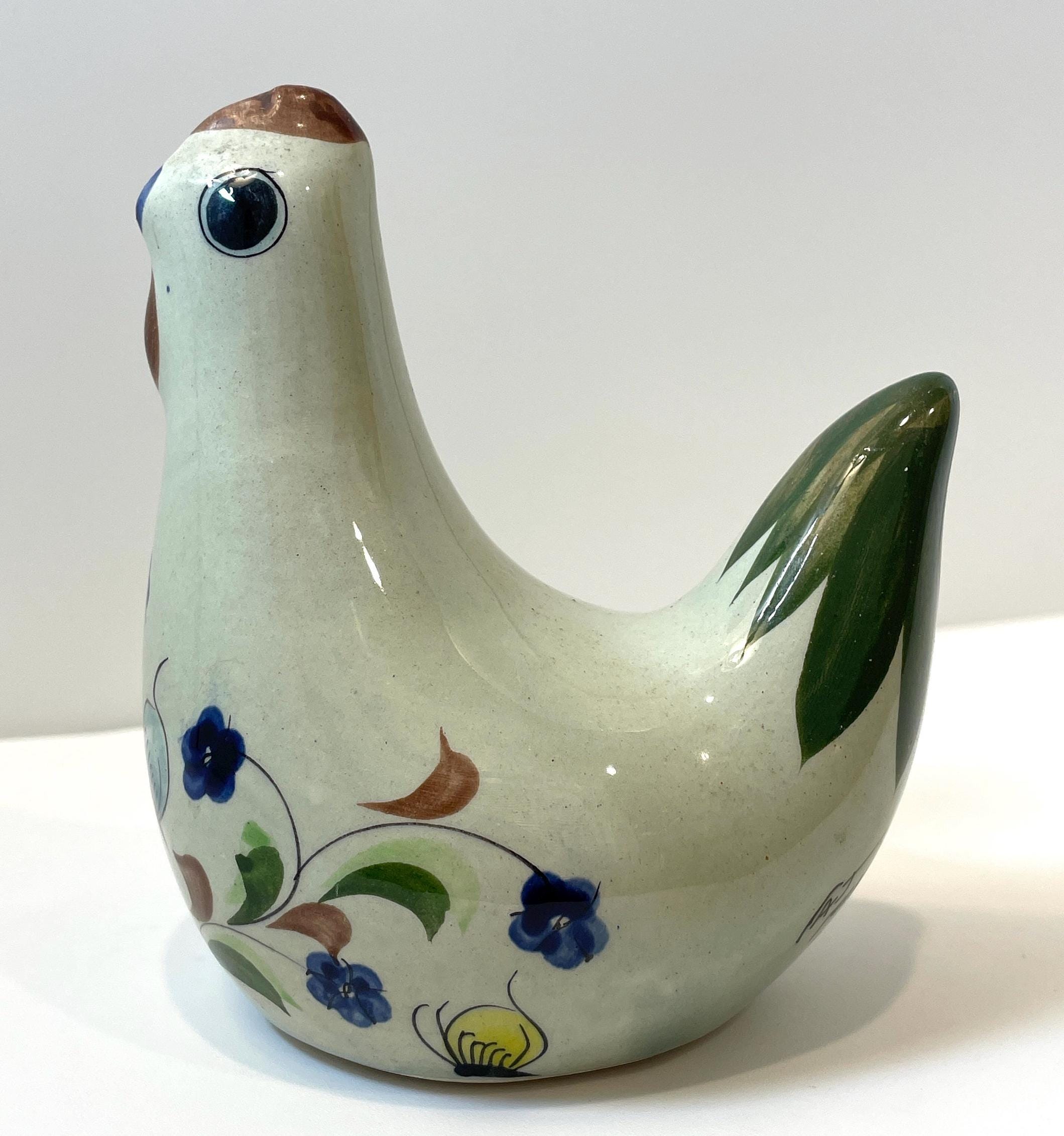 花柄デザインの手描き陶器製鳥の置物 – メキシコ製、アーティスト 