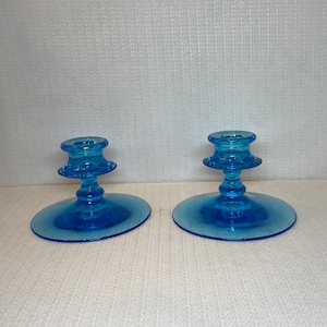 Vintage Fostoria Electric Blue Candlestick Holders