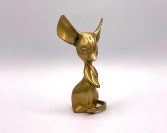 Vintage Brass Big Eared Solid Brass Mouse Paperweight/Figurine made in Korea