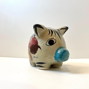 Figura de cerdo de cerámica mexicana estilo Tonalá pintada a mano: diseño floral vibrante