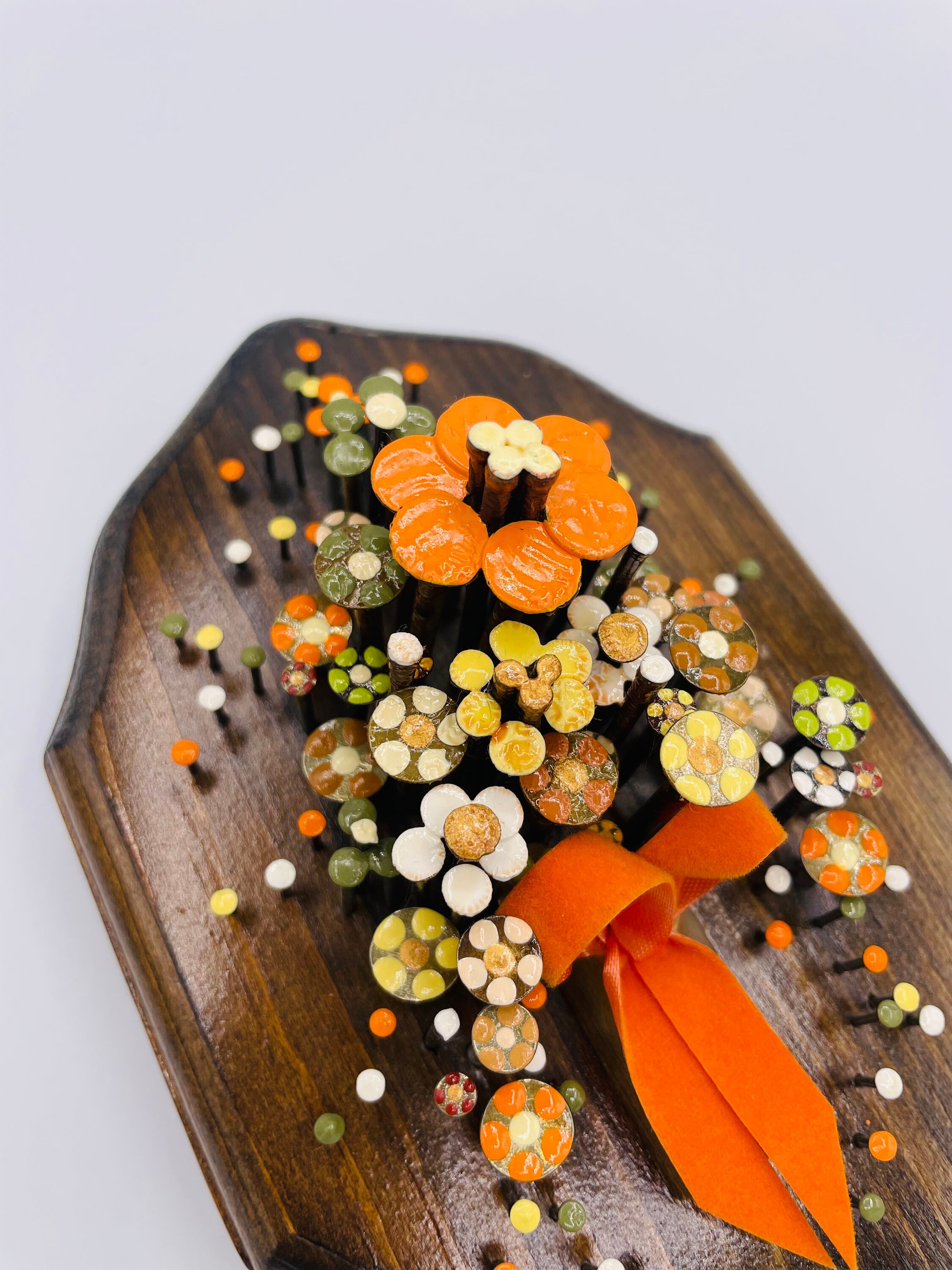 1977 Pol-o-craft Nail Flower Art Wall Hanging by Pauline A. Owens