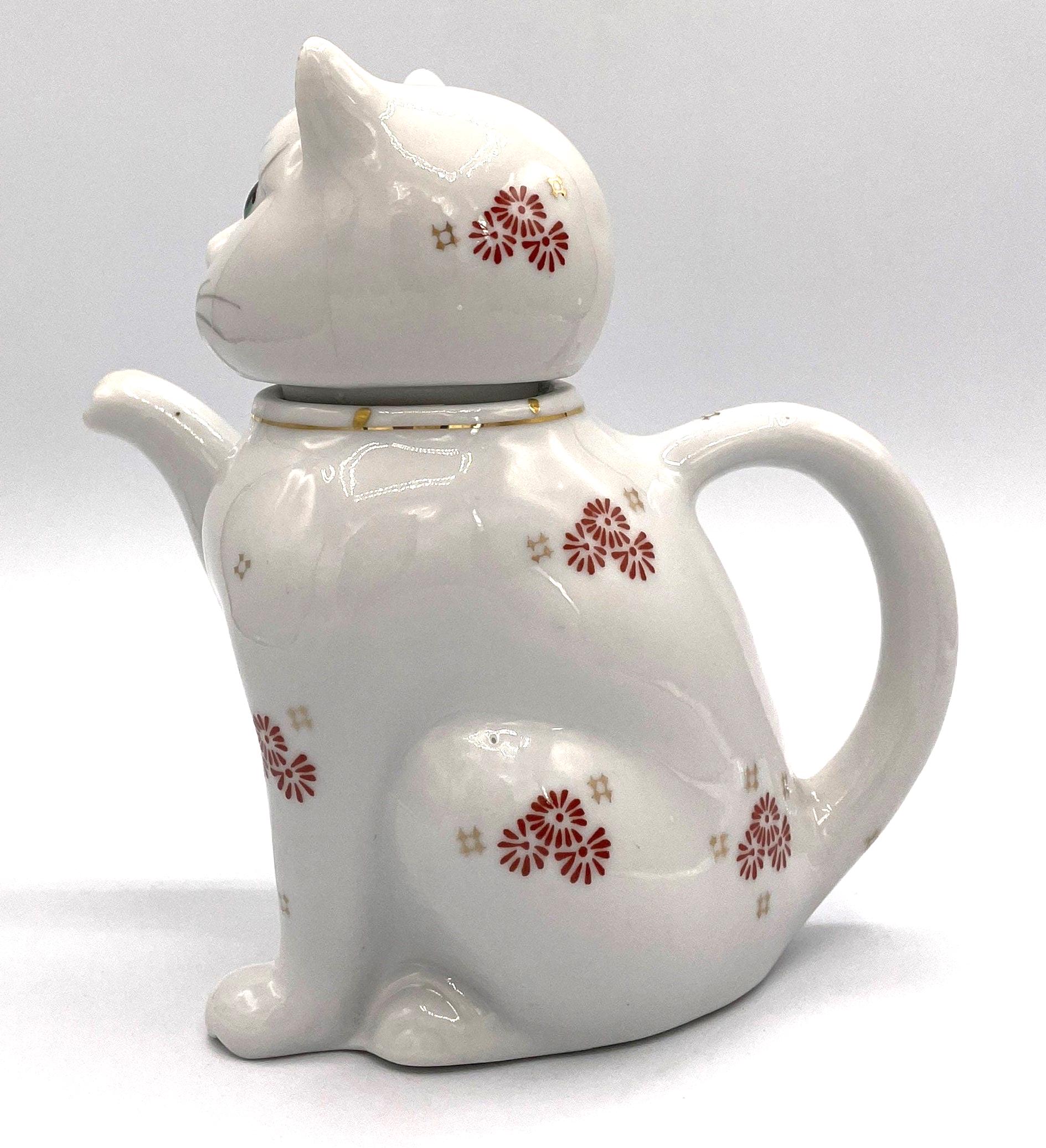 ヴィンテージ猫型ティーポット - 台湾製、取り外し可能な蓋、欠けや