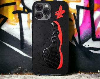 Funda para iPhone negra con diseño de zapatillas 3D, estilo streetwear, resistente a golpes y con diseño Hypebeast.