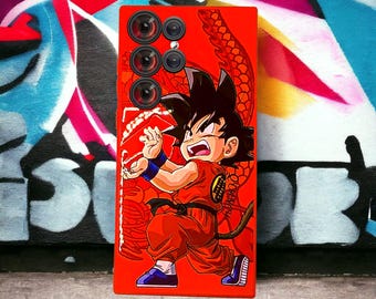 Coque Samsung DBZ Goku Fireball rouge inspirée des dessins animés, fine antichoc avec doublure douce en microfibre