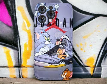 Coque pour iPhone Tom et Jerry grise inspirée des dessins animés, mince avec pare-chocs antichoc