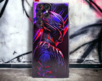 Coque Samsung Black Panther inspirée des super-héros, fine antichoc avec doublure douce en microfibre