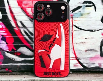 Funda para iPhone con diseño de zapatillas 3D: Cubierta texturizada de estilo urbano rojo