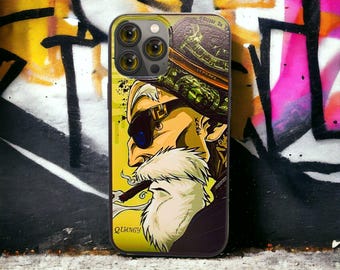 Coque pour iPhone DBZ Master Roshi inspirée des animes, jaune, fine antichoc avec doublure douce en microfibre