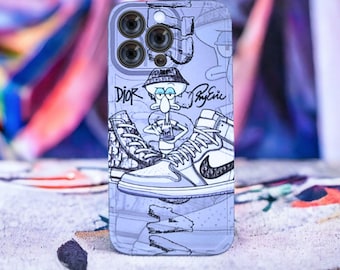 Étui pour iPhone gris calamar inspiré des dessins animés, mince, antichoc