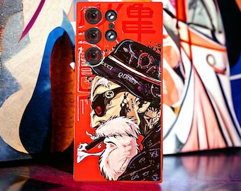 Coque Samsung DBZ OG Master Roshi rouge inspirée des dessins animés, fine antichoc avec doublure douce en microfibre