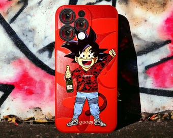 Coque pour iPhone DBZ Goku Party Goer rouge inspirée des dessins animés, fine antichoc avec doublure douce en microfibre