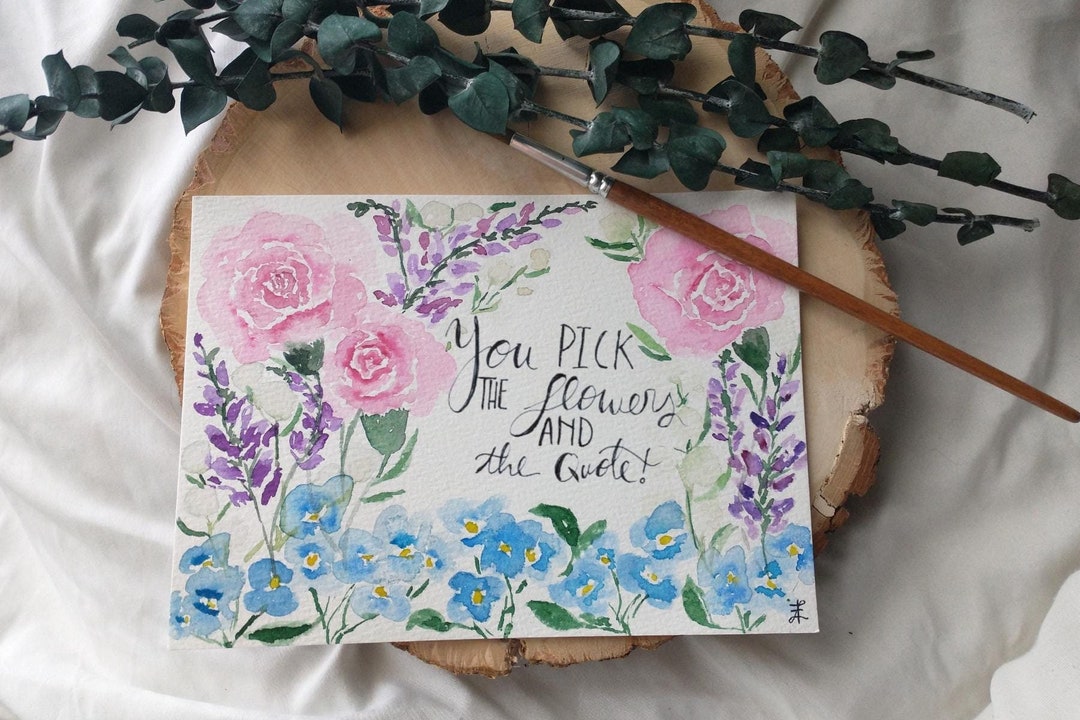 Custom Watercolor Quote Card: Hand-painted Floral Gift - Etsy