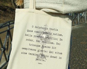 O Salutaris Hostia Adoration Tote Bag, Catholic Kids Traditional Latin Prayer Mass Eucharist Monstrance Man/Woman Gift Corpus Christi School