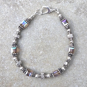 Handmade Sterling Silver Swarovski Bracelet: Aurora Borealis Crystal, Bali Silver