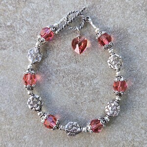 Bali Sterling Silver Swarovski Crystal Bracelet with Heart Charm