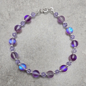 Sterling Silver Mermaid Bracelet: Synthetic Moonstone & Crystal Jewelry
