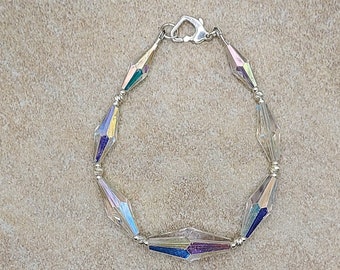 Sterling Silver Aurora Borealis Swarovski Crystal Bracelet, Austrian Crystal Jewelry, Unique Swarovski Jewelry, AB Bracelet